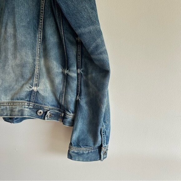 DIESEL Elshar Denim Distressed Jacket Blue Cow Leather Collar Biker - Picture 10 of 15